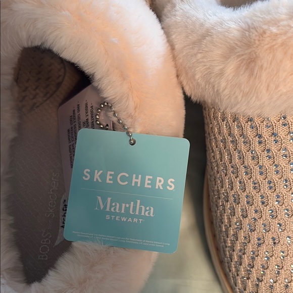 Skechers Cream Cozy Knit Slippers with rhinestone sparkles on top. - Picture 5 of 7